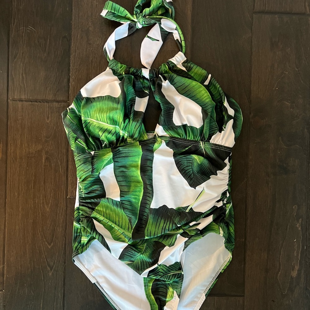 Halter palm tree swim suit